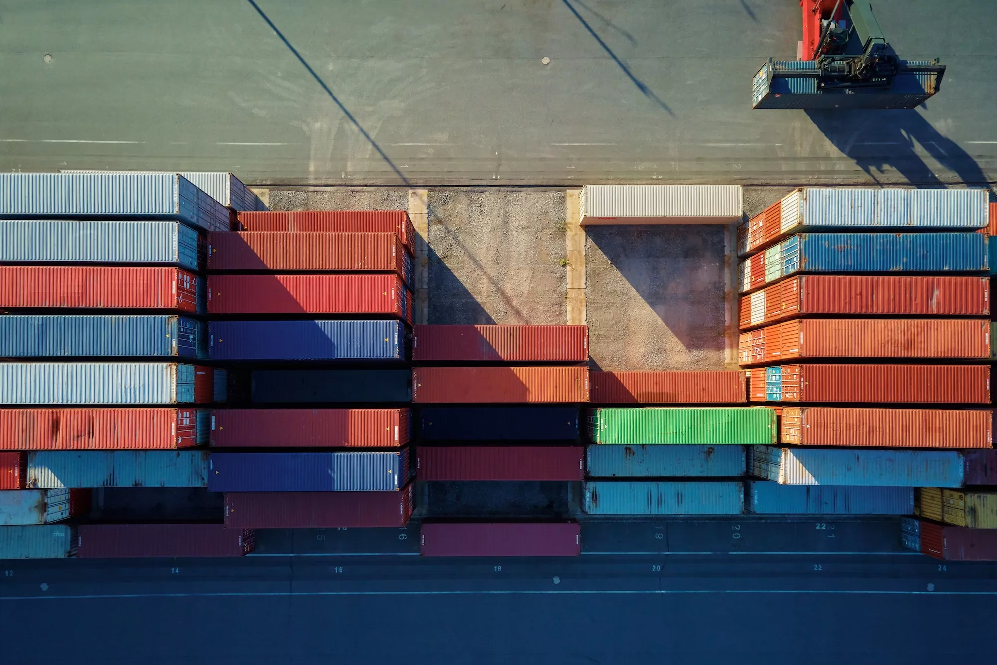 Containers warehouse, aerial view. Shipping and logistic concept