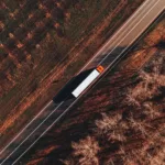 Semi-truck on the road from above